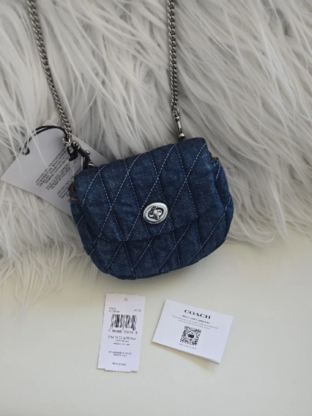COACH Quilted Denim Mini Crossbody in Blue with Silver Hardware - Picture 5 of 5
